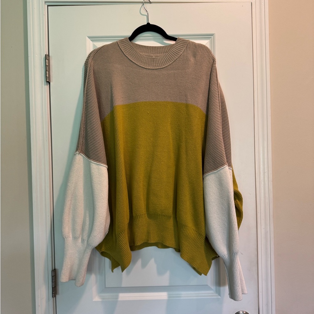 Free People green and Cream Crew Neck oversized baggy Sweater